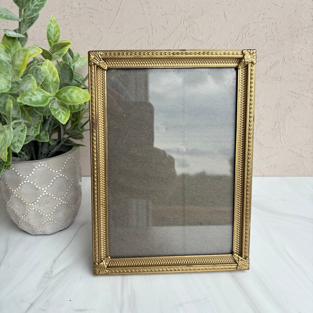 Vintage Ornate Gold Tone Metal Picture Frame with Velvet Back 5x7 Tabletop